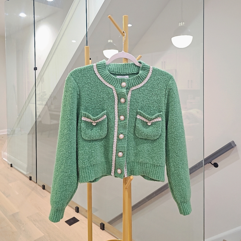 URBAN REVIVO - Green Pearl-Button Cardigan